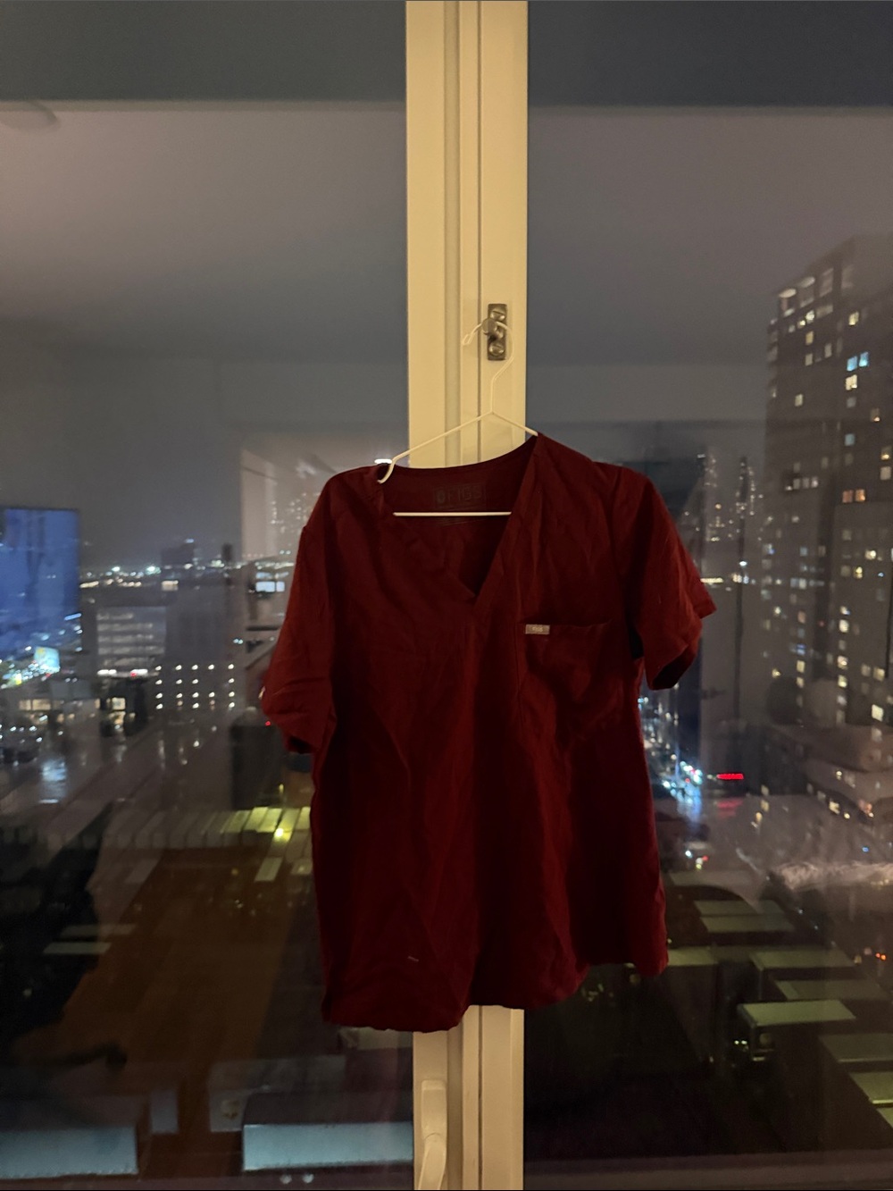 Women's V-Neck Scrub Top in Burgundy